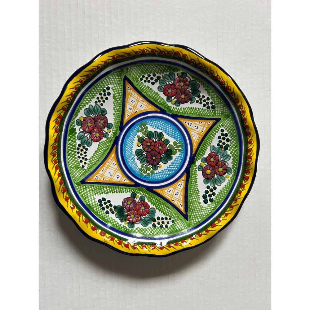 ARTE CRUZ TALAVERA Pue Mex - Decorative Hand-Painted Pottery Plate - 8"